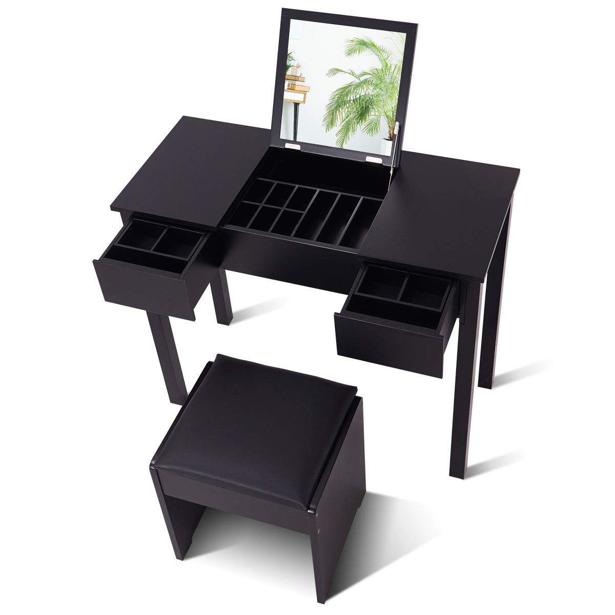Giantex Makeup Dressing Table Writing Desk with 2 Drawers & 3 Removable Organizers