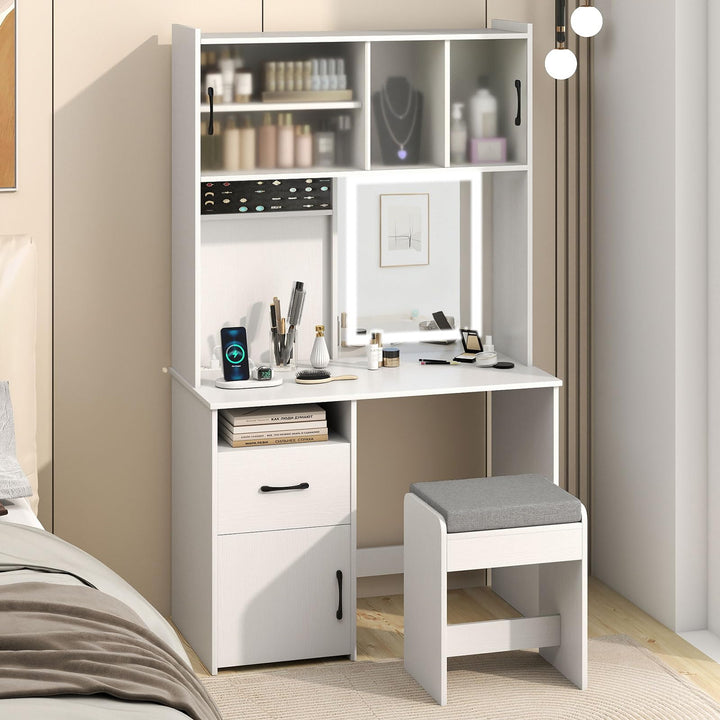 CHARMAID 67" LED Vanity Desk with Lighted Mirror