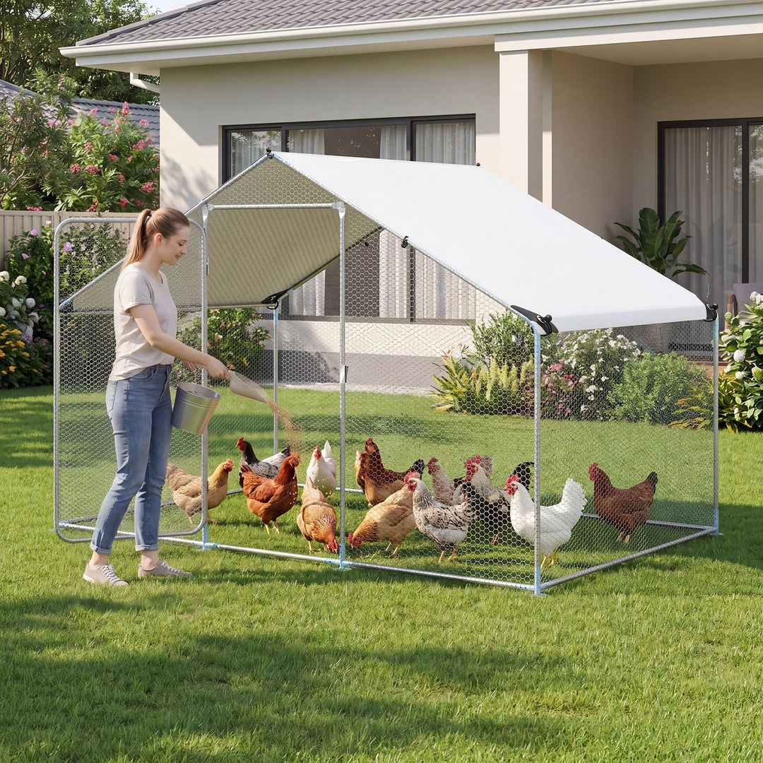 Giantex 9.8 x 6.7 x 6.6 FT Large Metal Chicken Coop with Waterproof Cover