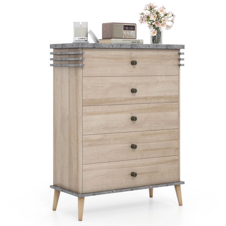 Giantex 5-Drawer Storage Cabinet with Rubber Wood Legs