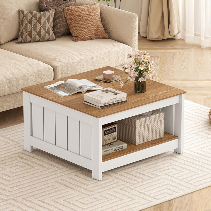 Giantex 2-Tier Square Center Table for Living Room with Fence Design