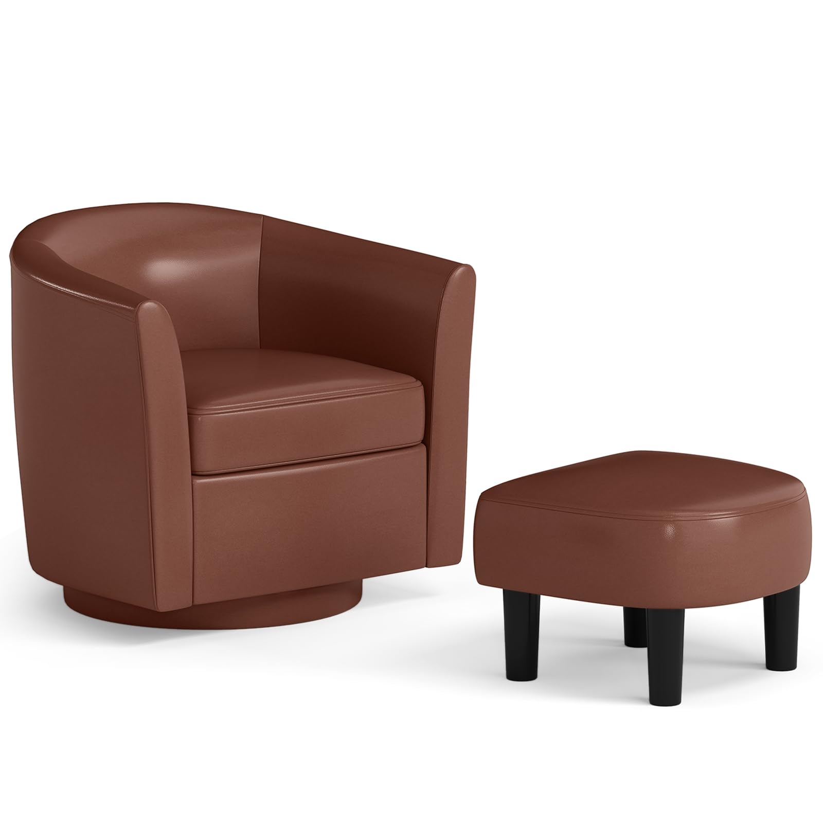 Giantex Swivel Accent Chair with Ottoman, Modern Barrel Club Chair w/Footrest