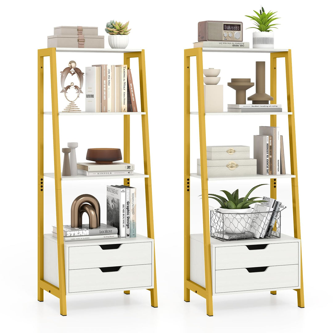 Giantex 4-Tier Bookshelf with 2 Drawers Set of 1/2