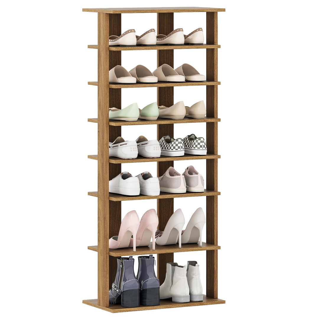 Giantex 8-Tier Wooden Shoe Rack Patented Double Row Shoe Organizer for 16 Pairs