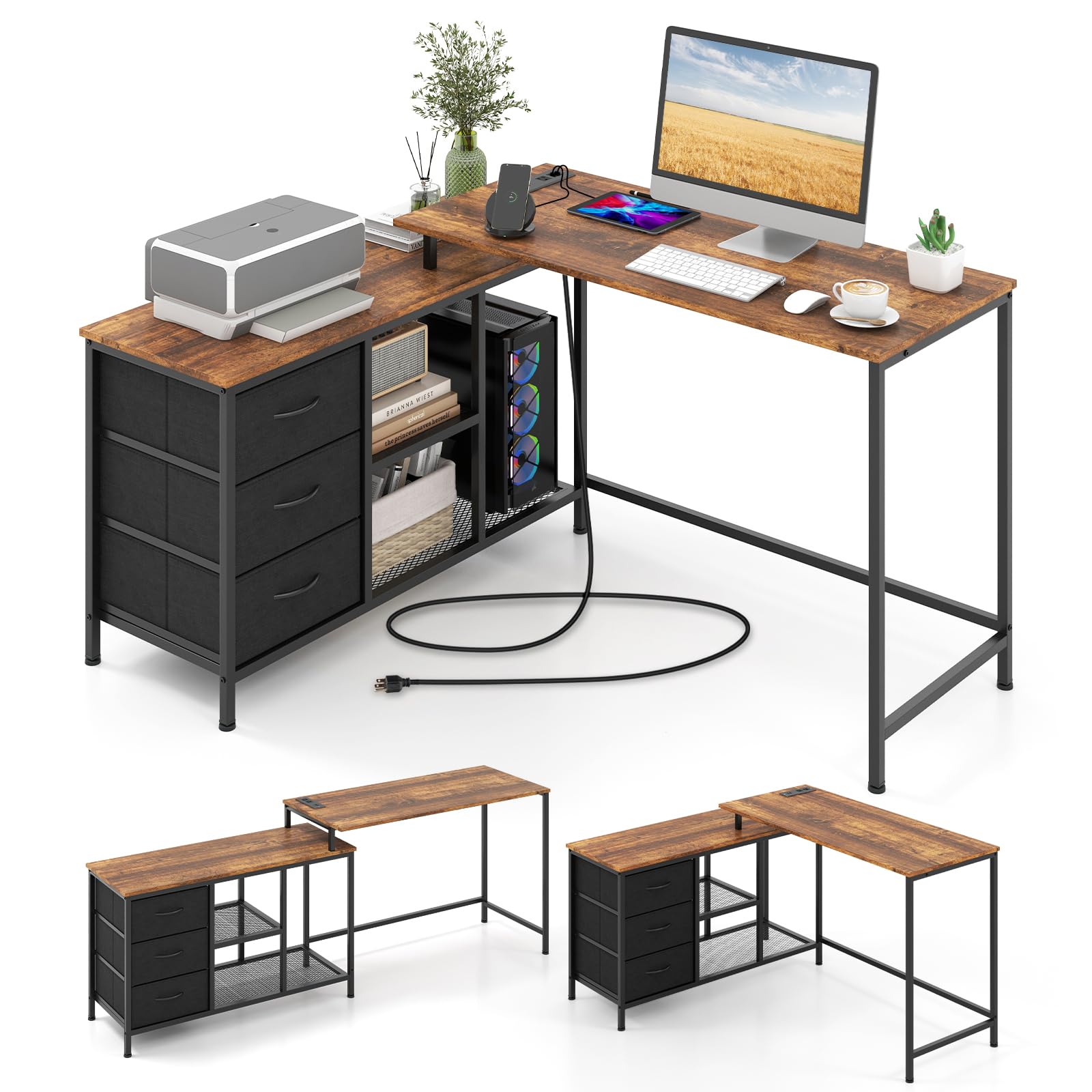 Giantex L Shaped Computer Desk with Drawers