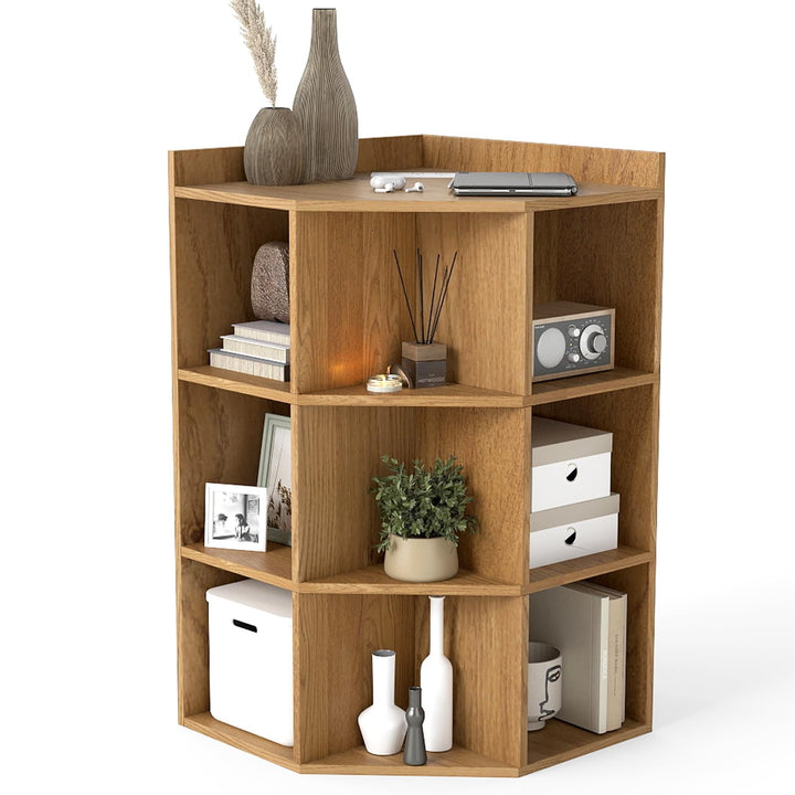 Giantex 3-Tier Corner Cabinet with Charging Station, Corner Shelf with 9 Cubbies, 2 USB Ports & 4 Outlets