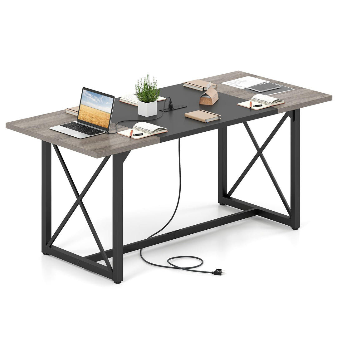 Giantex 6FT Large Rectangle Conference Table with Power Outlets (1/2)