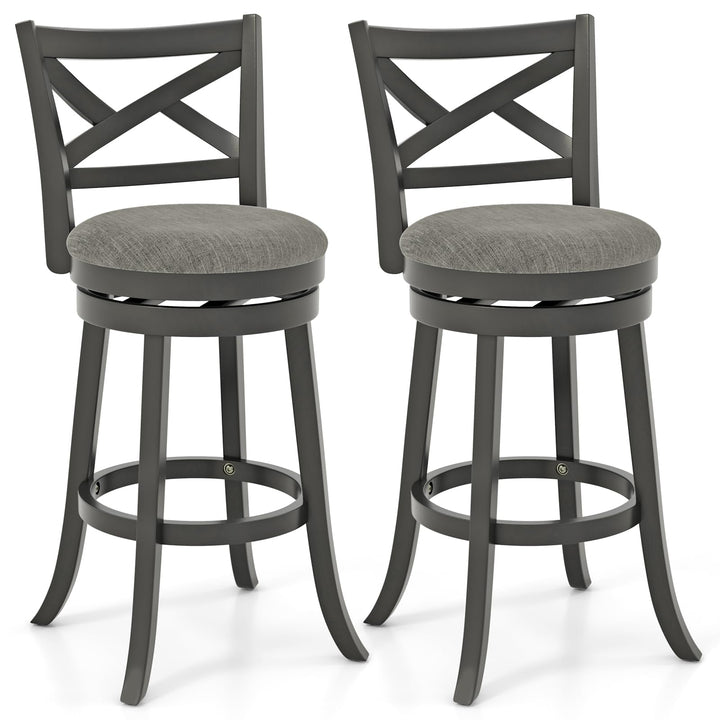 Giantex Wood Swivel Bar Stools Set of 2/4,  Upholstered Counter Height Bar Stools with X Back, Linen Cushioned Seat