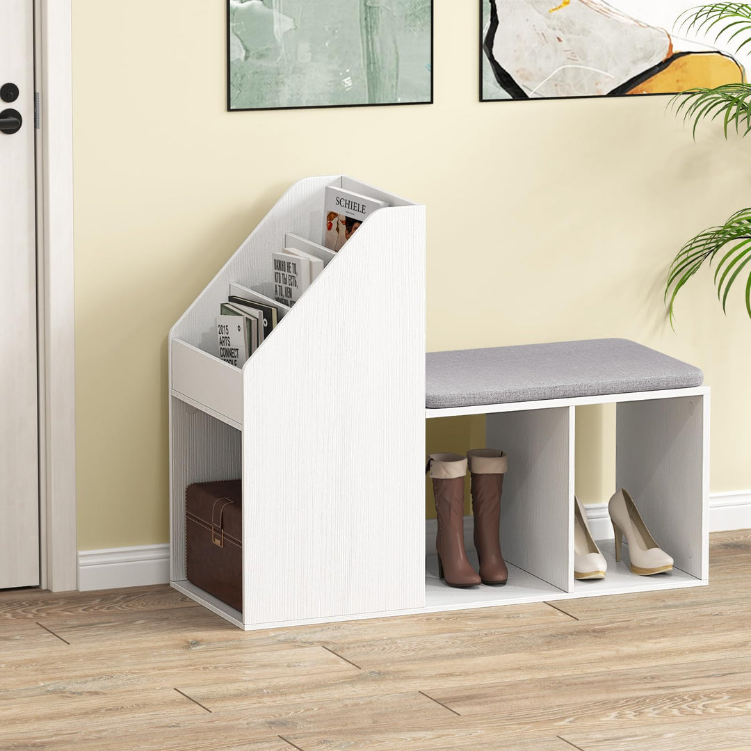 Giantex Shoe Storage Bench, Entryway Bench w/Side Holder & Padded Seat Cushion, 3 Storage Compartments