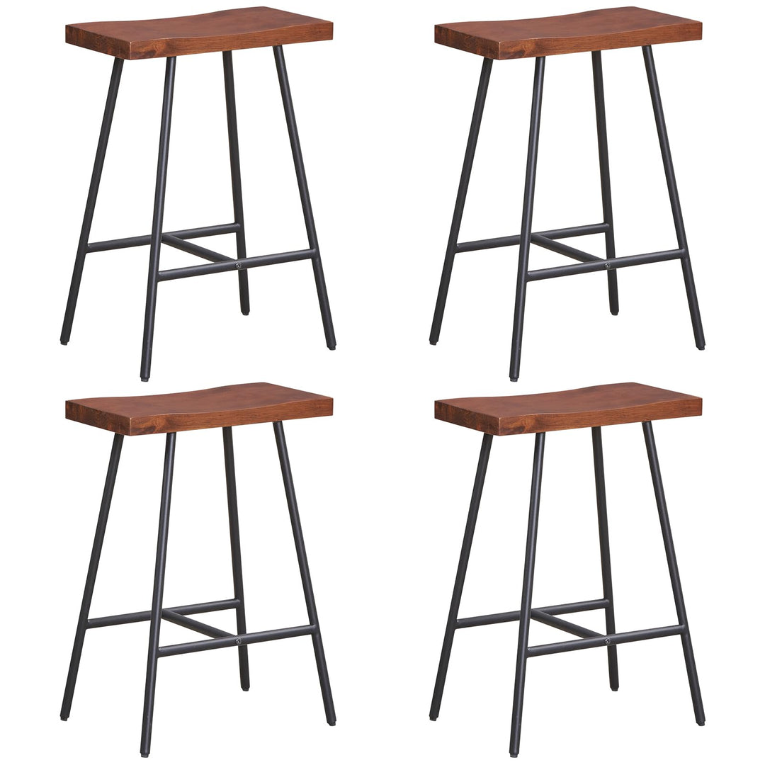 Industrial Saddle Stool with Footrest, Metal Legs, Adjustable Foot Pads, Backless Counter Height Chair for Living Room Kitchen Bar