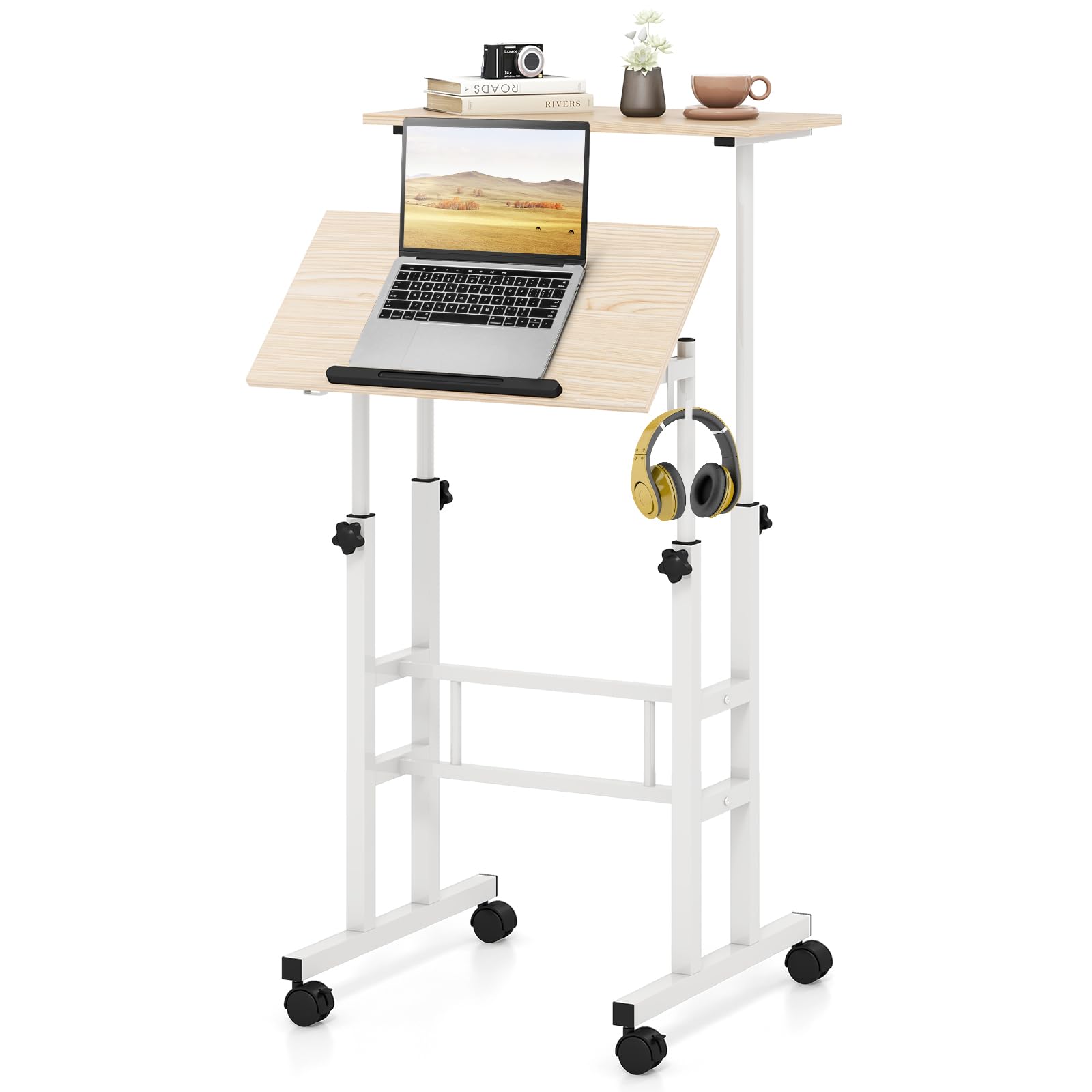 Giantex Mobile Stand up Desk, Height Adjustable, 24"D x 22"W x 49"H