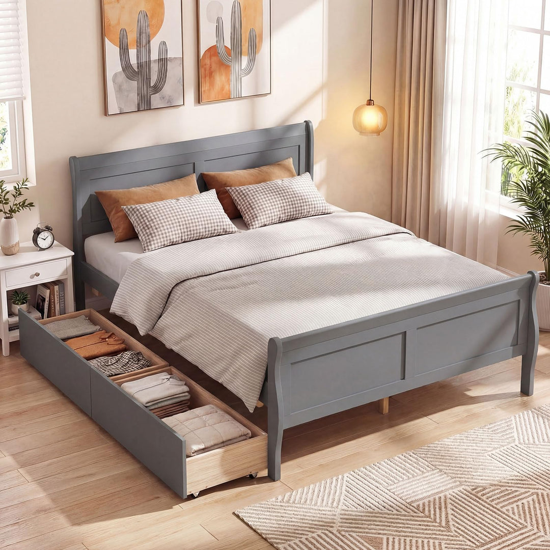 Giantex Twin/ Full/ Queen Bed with 2 Storage Drawers Wood Platform Bed with Headboard &amp; Footboard