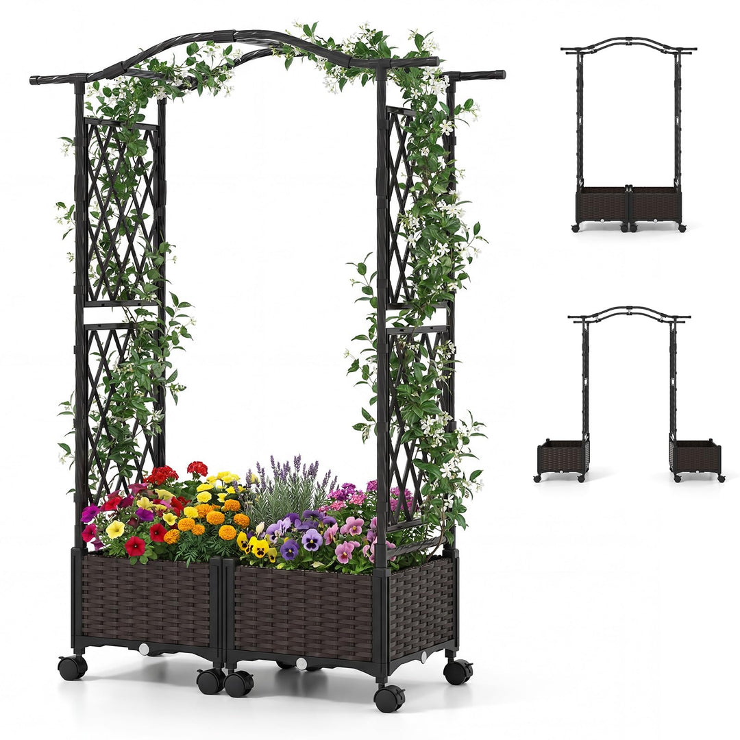 Giantex Planter Boxes with Arch Trellis for Climbing Vines Vegetables Flowers