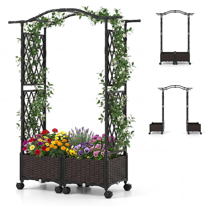 Giantex Planter Boxes with Arch Trellis for Climbing Vines Vegetables Flowers