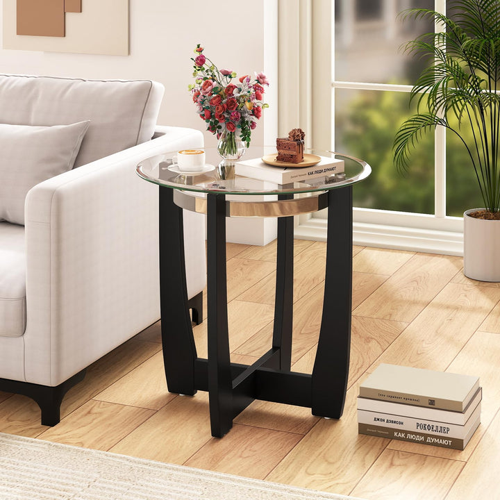 Giantex Round Glass End Table - 24’’ Side Table with Tempered Glass Top
