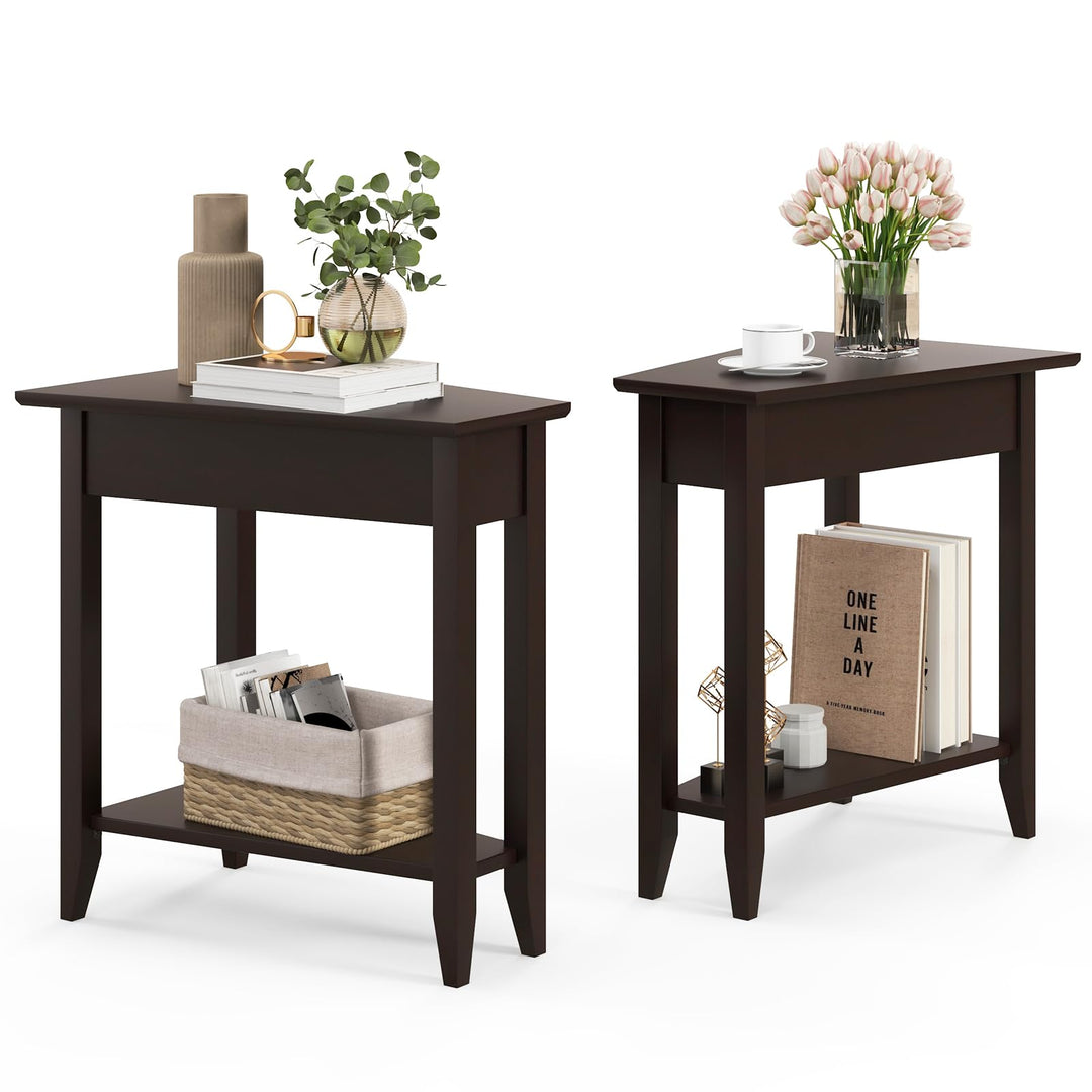 Giantex White Wedge End Table Set of 1 or 2, Triangle Side Table with Storage Shelf and Solid Wood Legs
