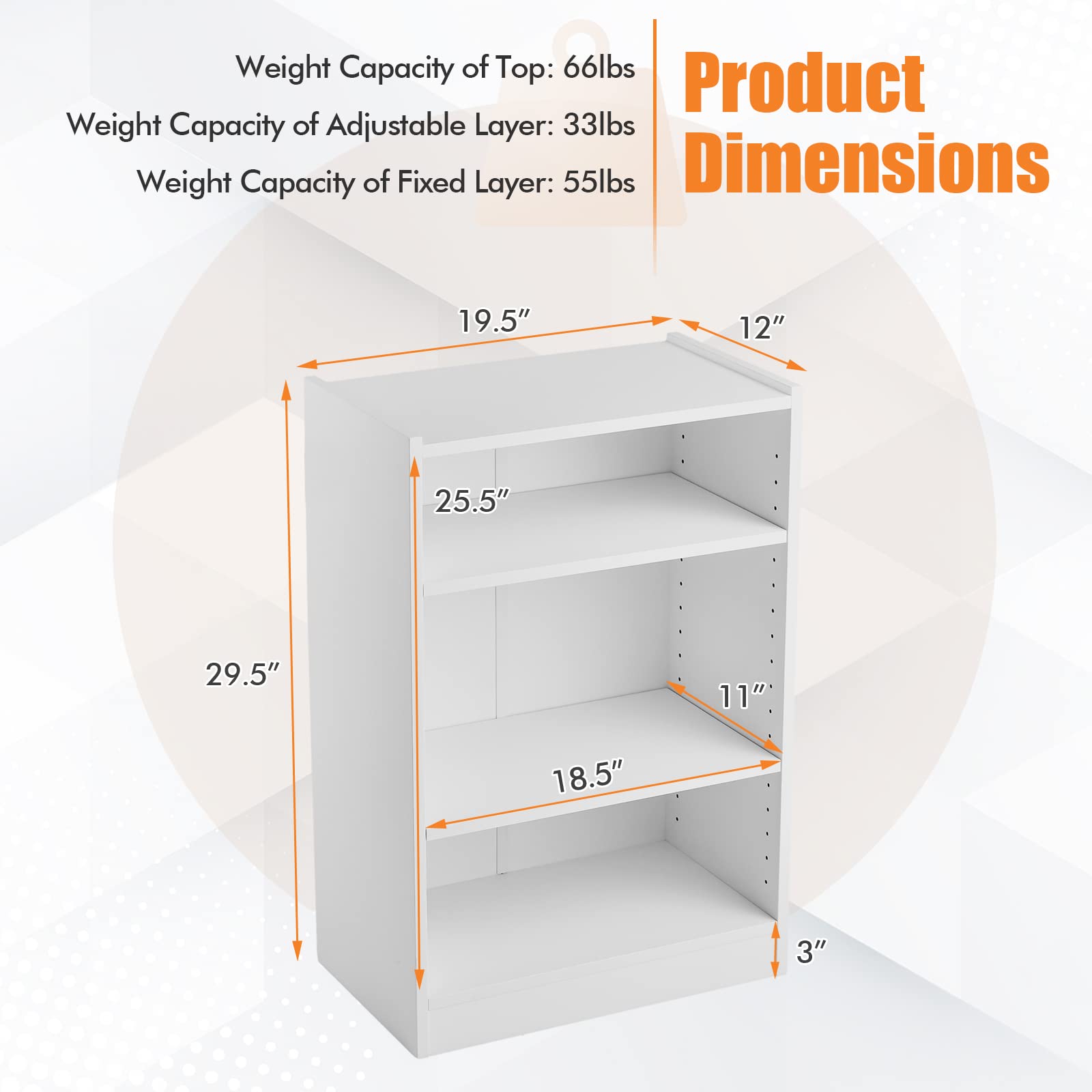 Giantex 3-Cube Bookcase White - 3-Tier Modern White Open Bookshelf with Adjustable Shelves