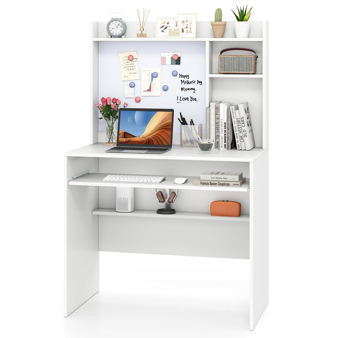Giantex White Computer Desk with Hutch