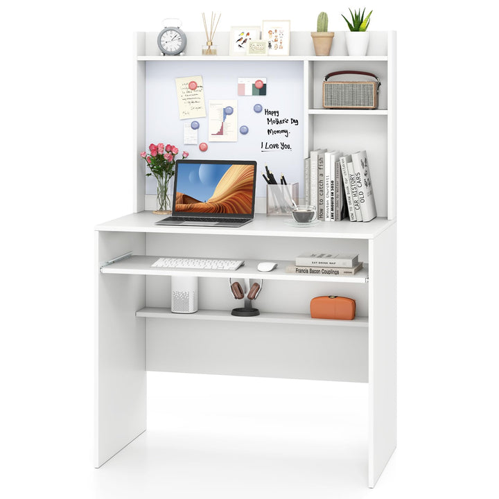 Giantex White Computer Desk with Hutch