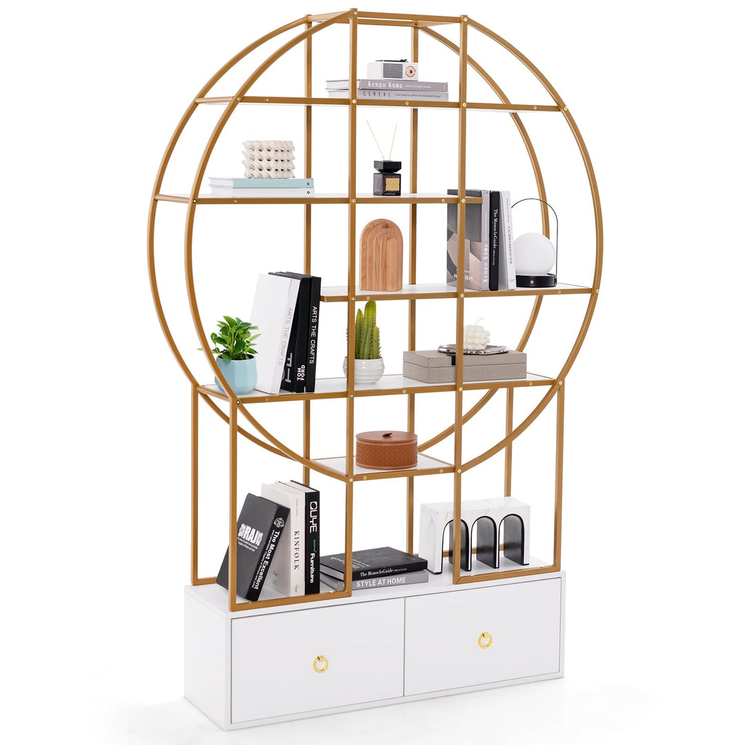 Giantex 6-Tier Round Bookshelf with 2 Drawers