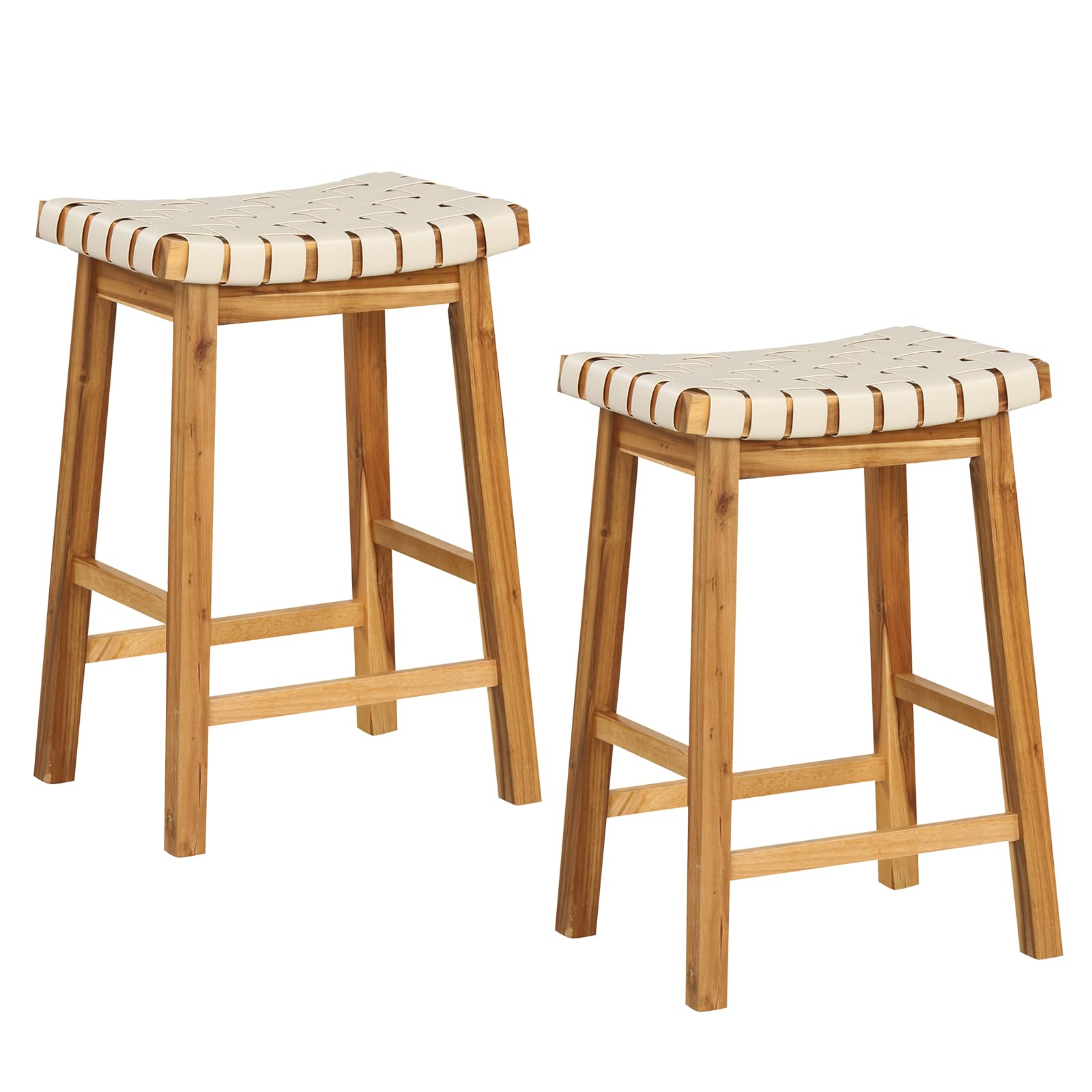 Giantex 25.5/31" Woven Bar Stools Set of 2/4, Faux PU Leather Counter Height Saddle Stools with Woven Curved Seat
