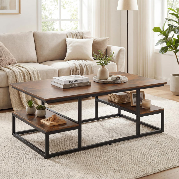Giantex 43" Rectangular Modern Coffee Table with Storage &amp; Open Shelves