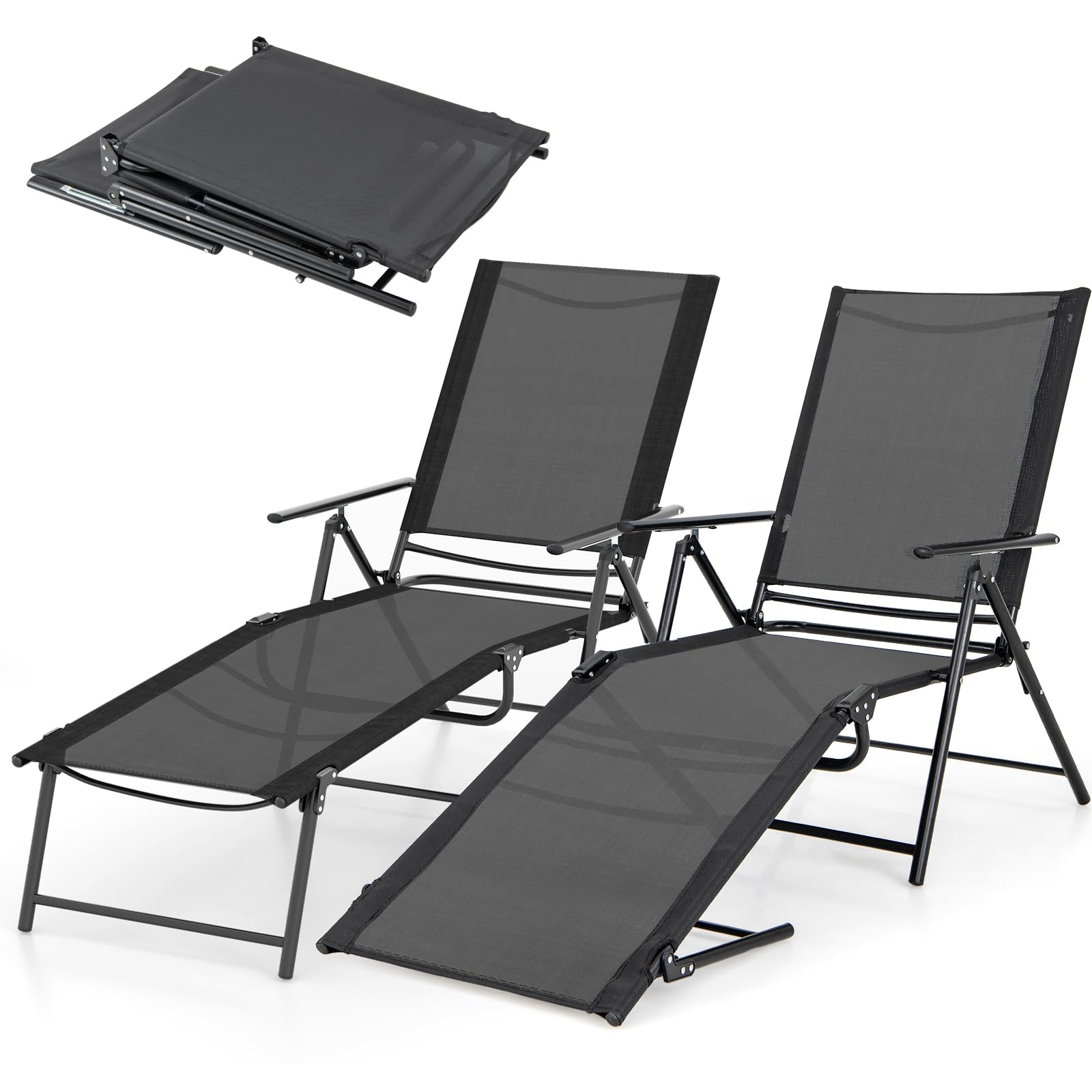 Giantex Lounge Chair Outdoor Set of 2 - Tanning Chair with 6 Adjustable Backrest