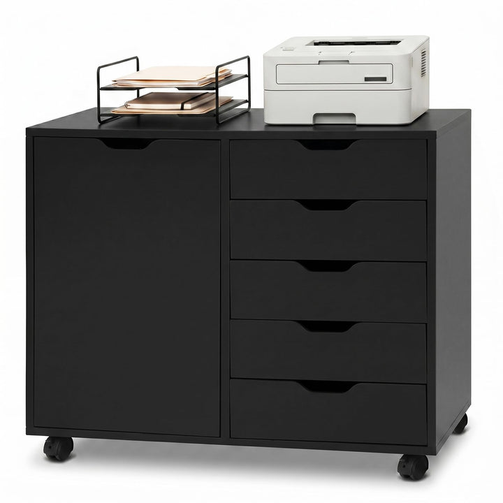 Giantex 5 Drawer Storage Cabinet on Wheels with Adjustable Shelf