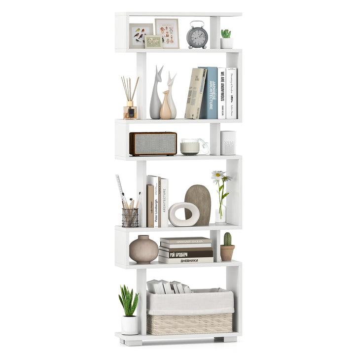 Giantex 6-Tier Geometric Bookcase Set of 1/2 64" Tall S-Shaped Bookshelf