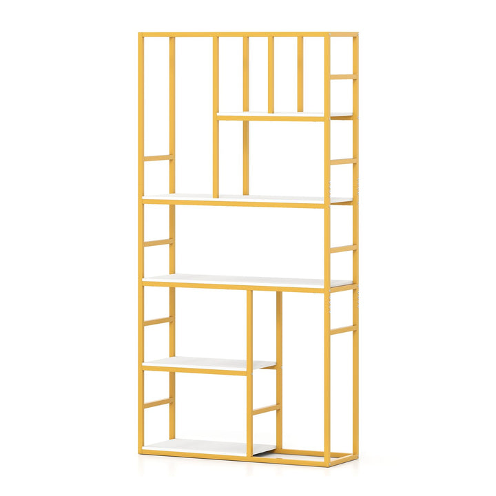 Giantex 5-Tier Bookshelf 71" Freestanding Golden Bookcase with Open Storage Shelves