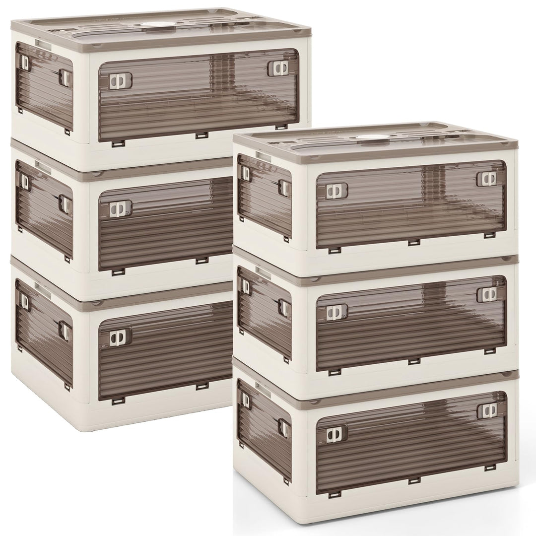 Giantex Storage Bins with Lids and Hidden Wheels, 3/6 Pack Stackable Collapsible Storage Boxes with 5 Opening Doors