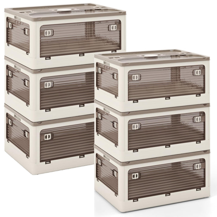 Giantex Storage Bins with Lids and Hidden Wheels, 3/6 Pack Stackable Collapsible Storage Boxes with 5 Opening Doors
