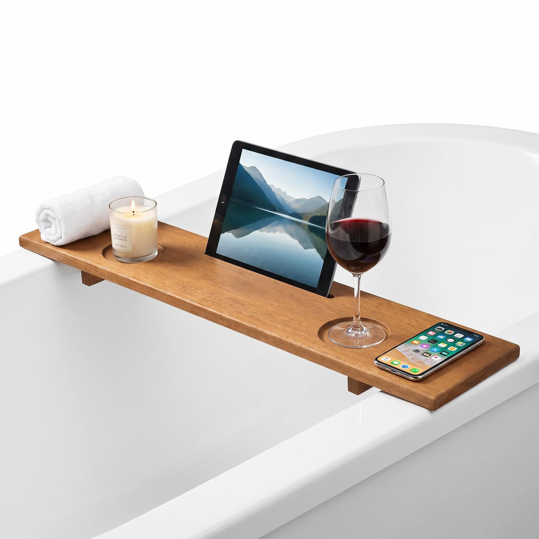 GIANTEX 35" x 8" Large Wood Bath Tray for Bathtubs with Adjustable Legs
