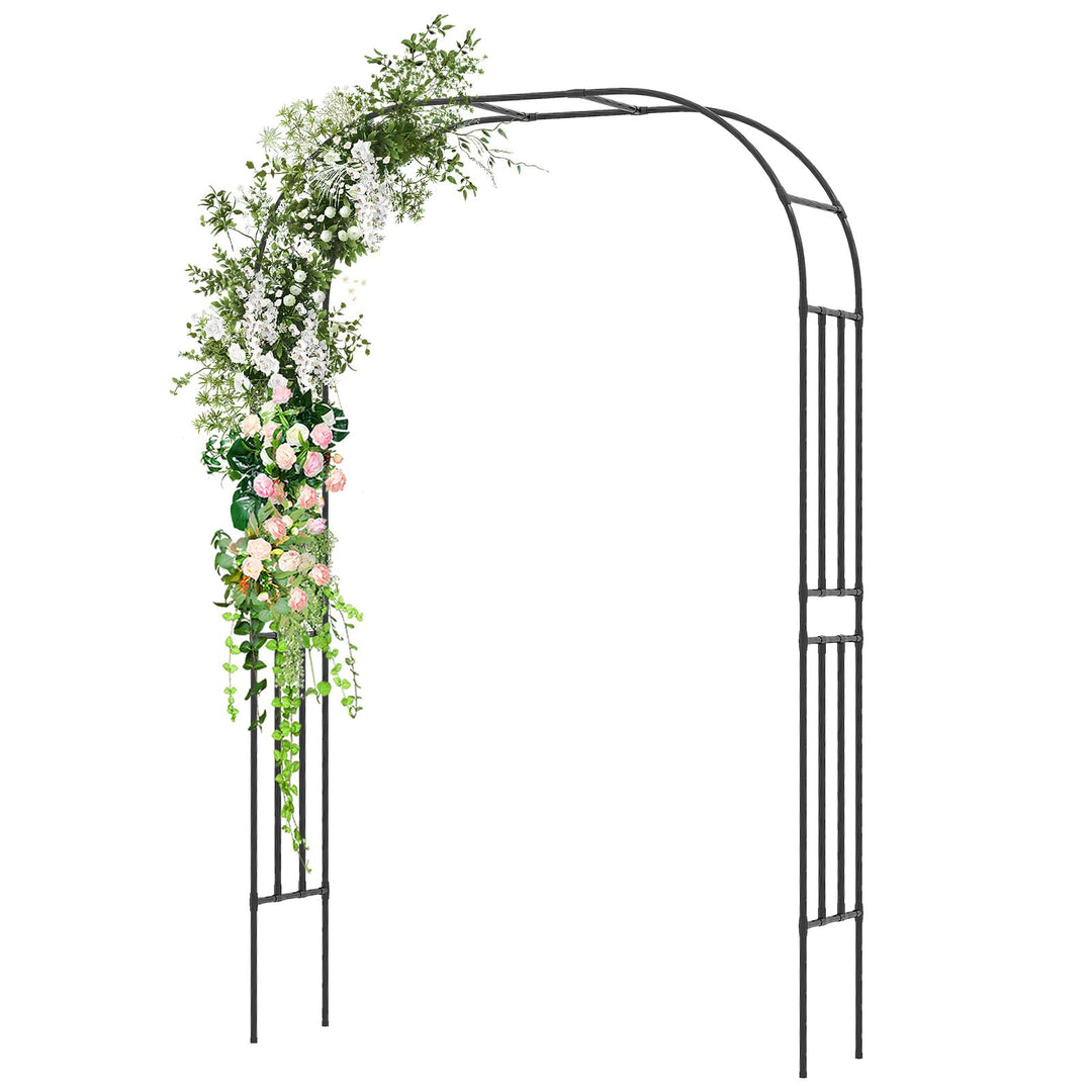 Giantex Garden Arch Trellis, 60''W x 95''H Metal Arbor with Corrugated PE-Coated Steel Tubes for Climbing Plants Roses Ivy