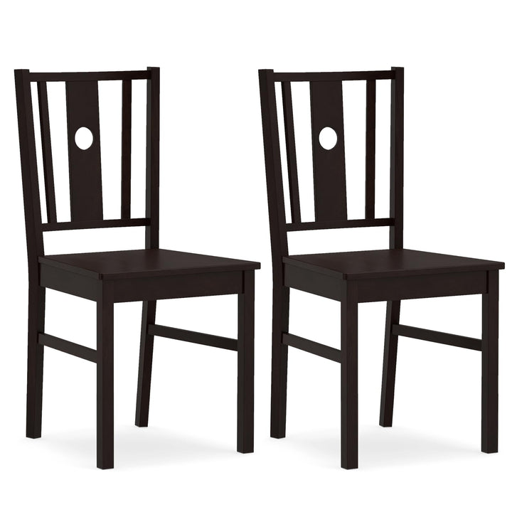 Giantex Solid Rubber Wood Kitchen Chairs with Slatted Curved Backrest &amp; Wide Seat (2/4)