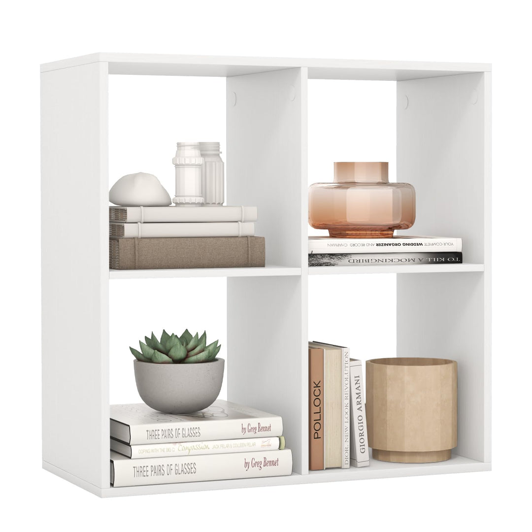 Giantex 4-Cube Bookcase, White Cubby Bookshelf w/Back Guardrail & Anti-Tipping Kits