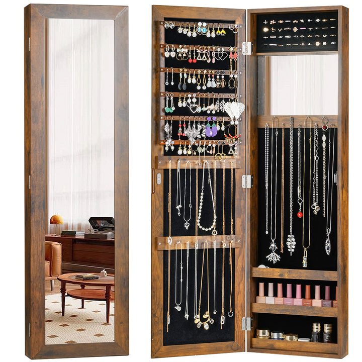 Giantex Wall Mounted Jewelry Cabinet with Full Length Mirror Over The Door Jewelry Armoire Organizer with Large Storage