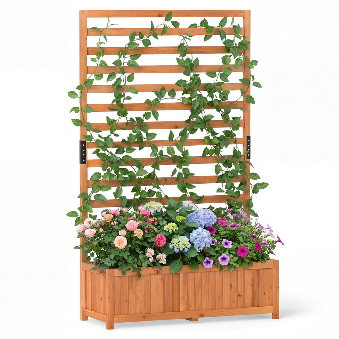 Wooden Raised Garden Bed 59 Inch Tall Elevated Planter Box with Vertical Trellis