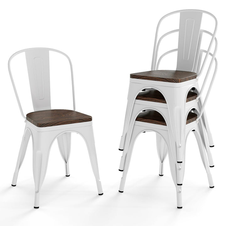 Giantex Metal Dining Chairs Set of 4 Stackable Armless Kitchen Chairs w/Elm Wood Seat