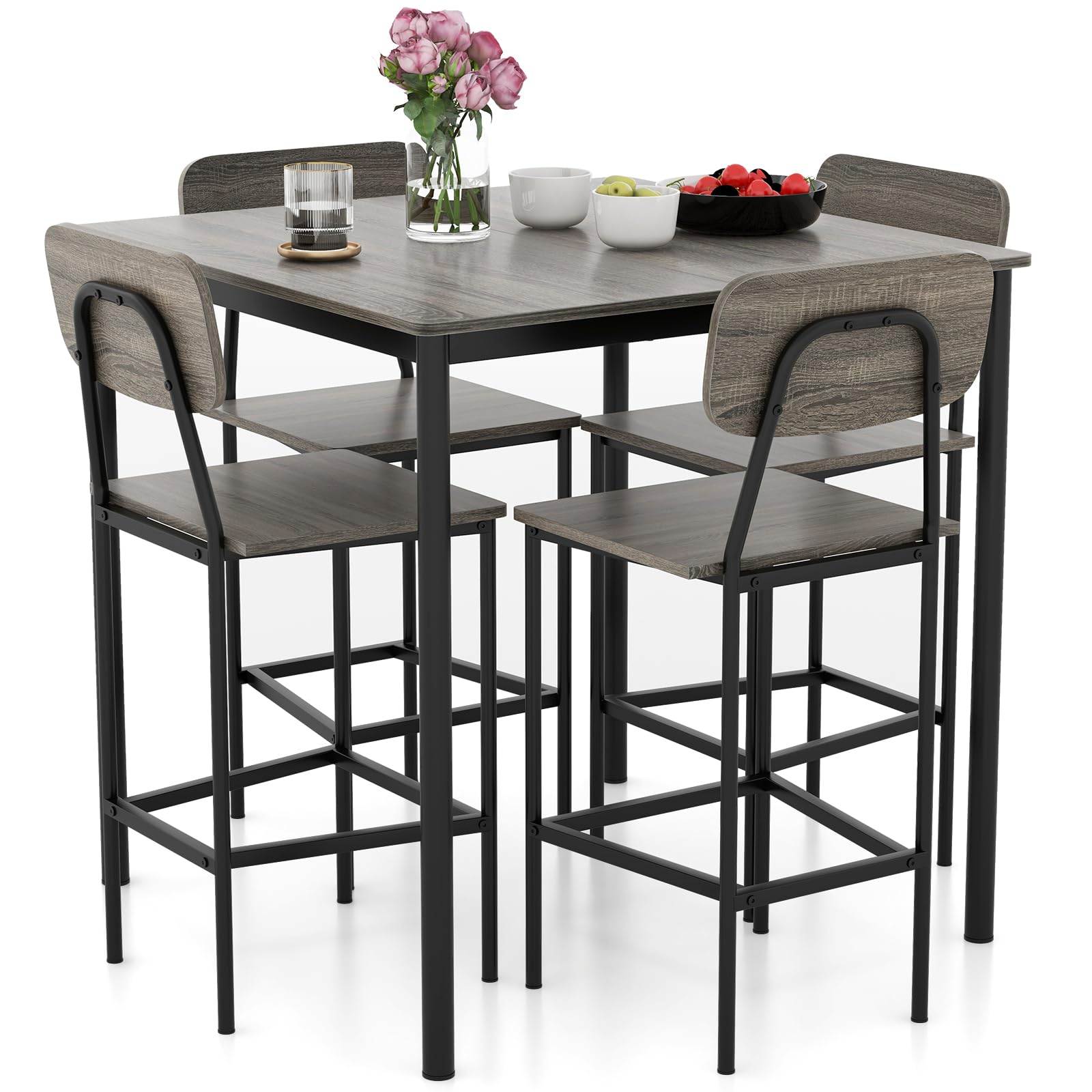 Giantex 5-Piece Dining Table Set W/Counter Height Table & 4 Bar Stools