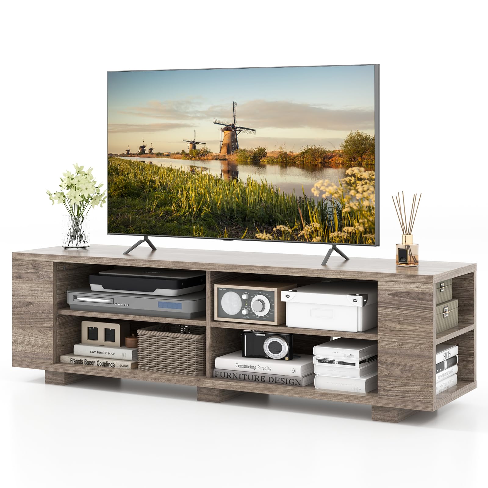 Giantex TV Stand Entertainment Center - Farmhouse Television Table up to 65 Inches TVs, 7 Colors
