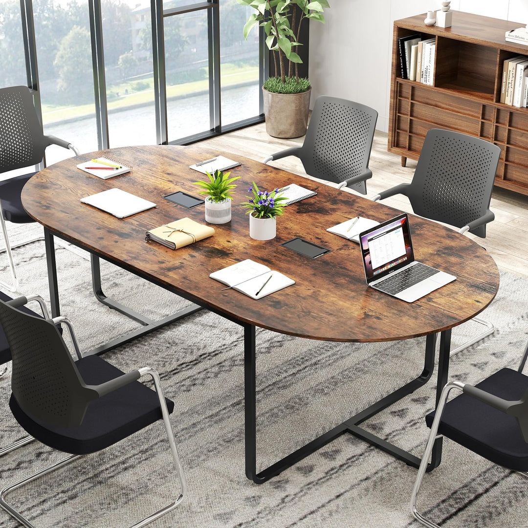 Giantex Large Oval Meeting Table for 10 to 12 People with Dual Cable Holes and Metal Legs