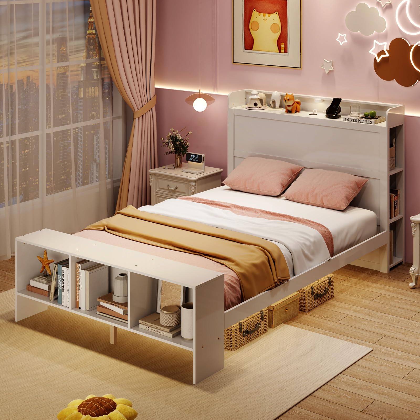 Giantex Bed Frame with Storage Headboard & Footboard