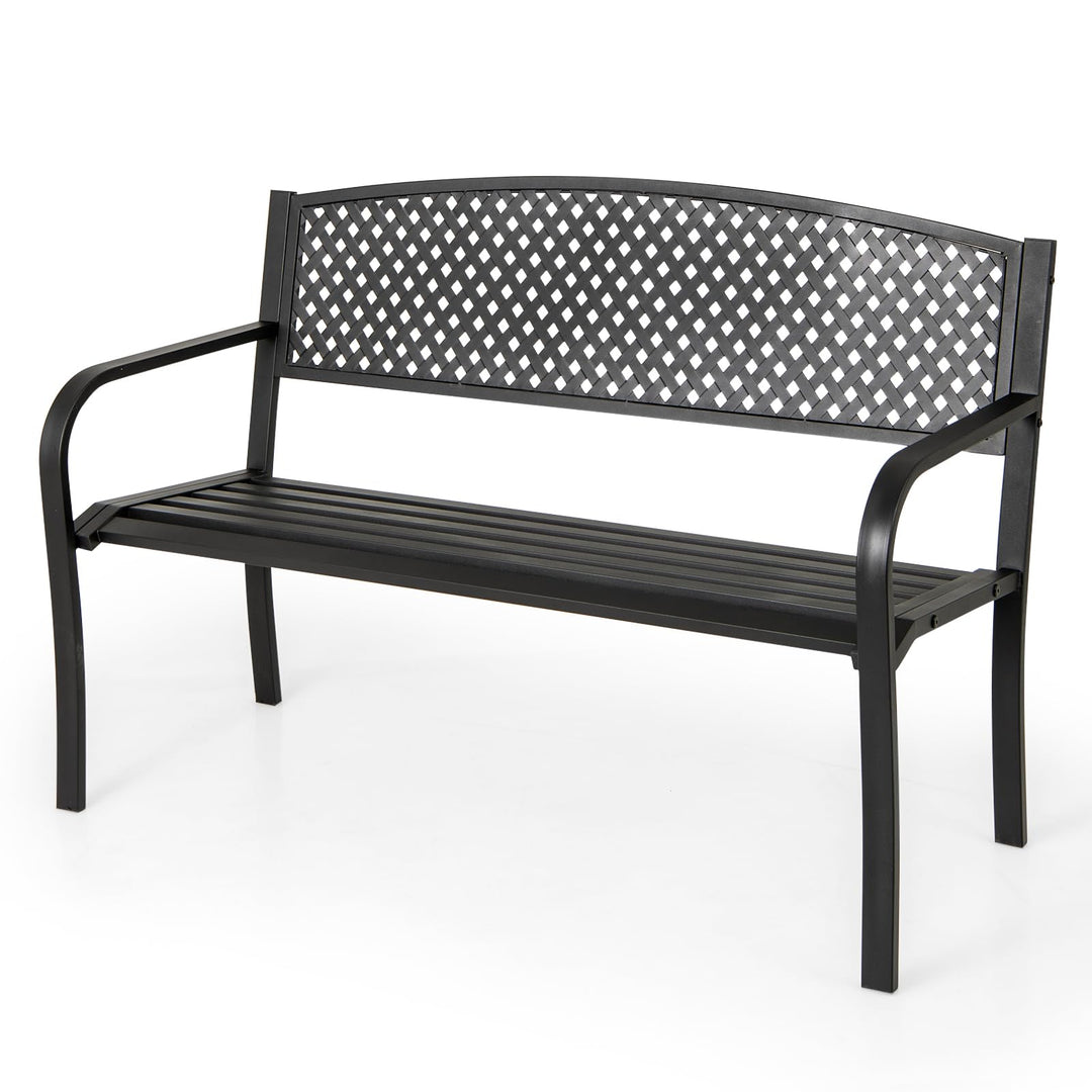 Giantex Metal Outdoor Bench with Mesh Pattern Backrest (50"×24"×33.5")