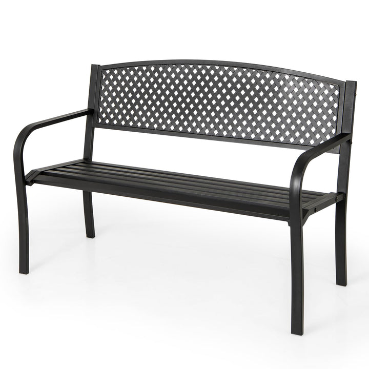 Giantex Metal Outdoor Bench with Mesh Pattern Backrest (50"×24"×33.5")