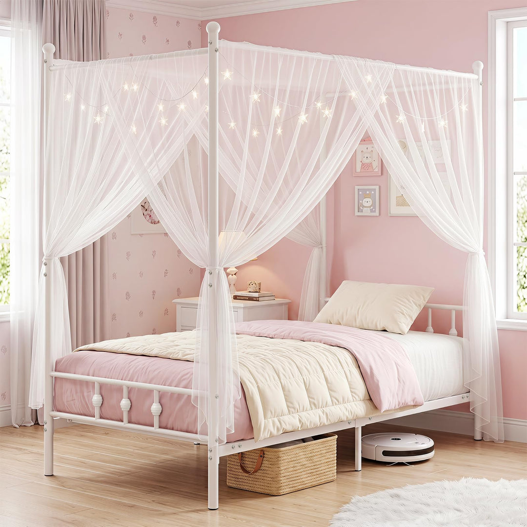 GIANTEX Metal Canopy Bed Frame Twin Size with Headboard and Footboard