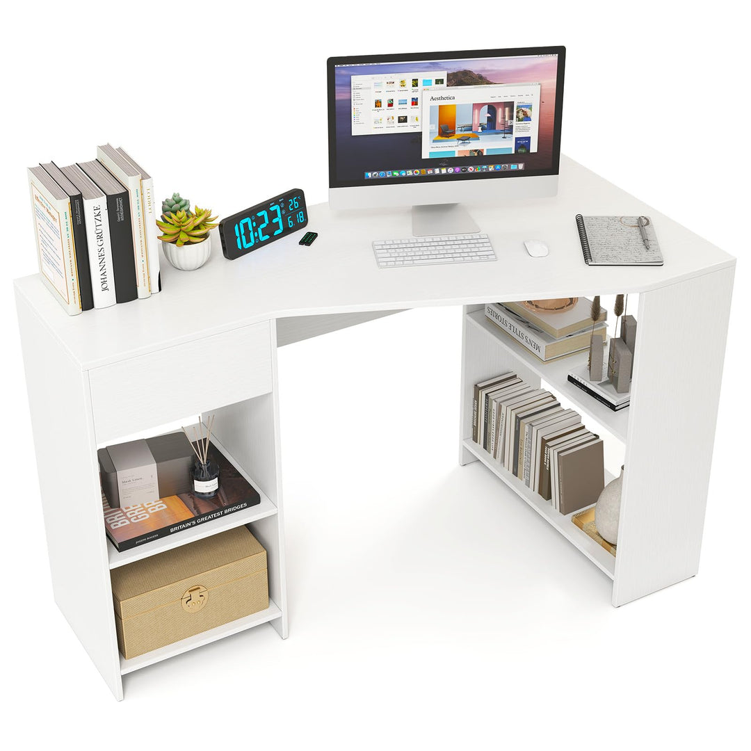 Giantex White Desk with Drawer 48 Inch Corner Desk