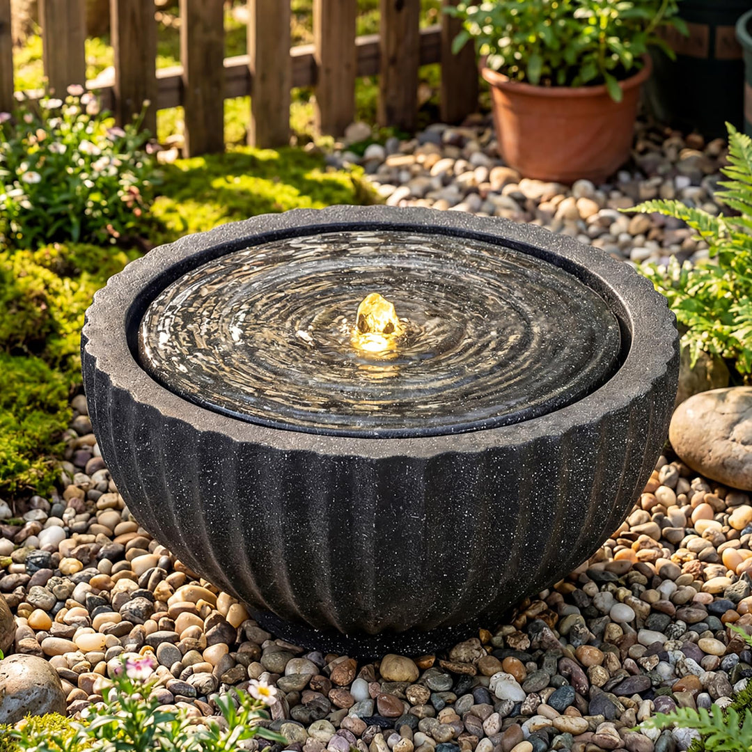 Giantex 17.5"/18" Round Outdoor Water Fountain with 6 LED Lights