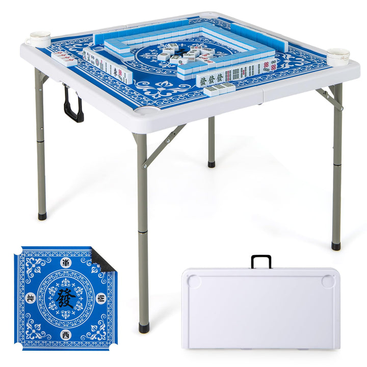 Giantex Folding Mahjong Table 35" Square Card Table with Cup Holders