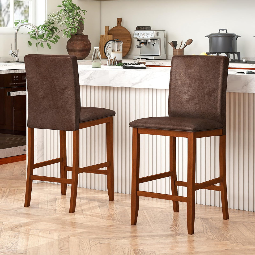Giantex 26" Bar Stools Set of 2/4 Upholstered Counter Height Bar Chairs with Solid Rubber Wood Legs